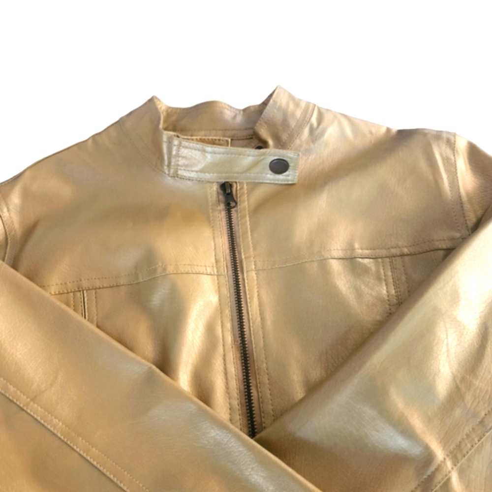 The Liberty Collection Women's Vegan Zip Up Leather Solid Gold Jacket - Picture 5 of 16